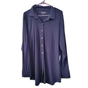 Soft Surroundings Navy Blue Jersey Knit Button Up Tunic Top Size 1X
